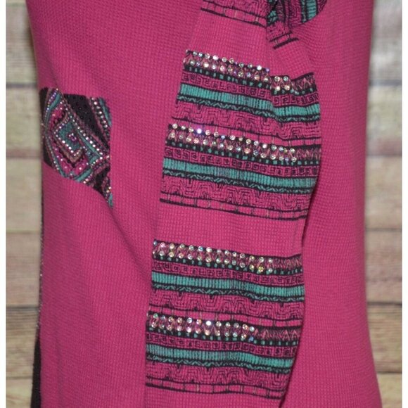 VOCAL Women's M Embellished Cross Waffle Knit Long Sleeve Thermal Biker Top - Picture 8 of 12